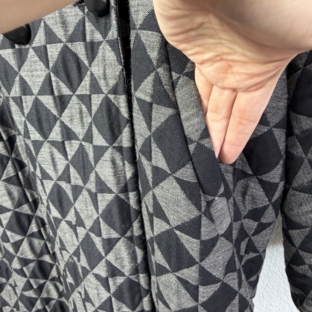 Vintage‎ Quilted Long Wool Coat 2X/3X Made In Italy Black Gray Tumbling Block - Picture 6 of 16
